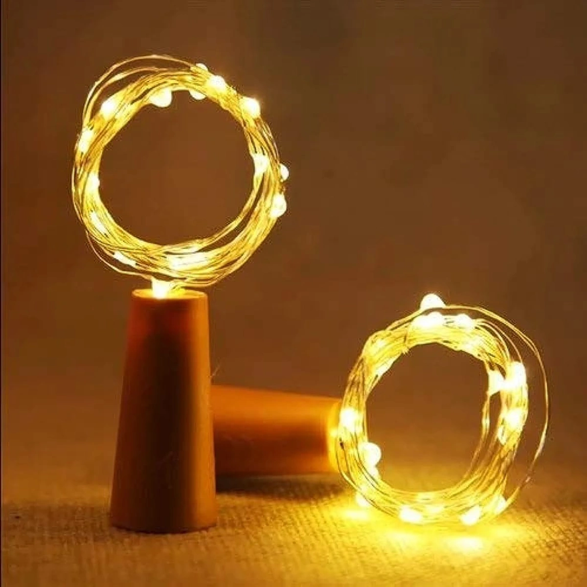 20 LED Warm White Cork Light Copper Wire String Lights - Image 2