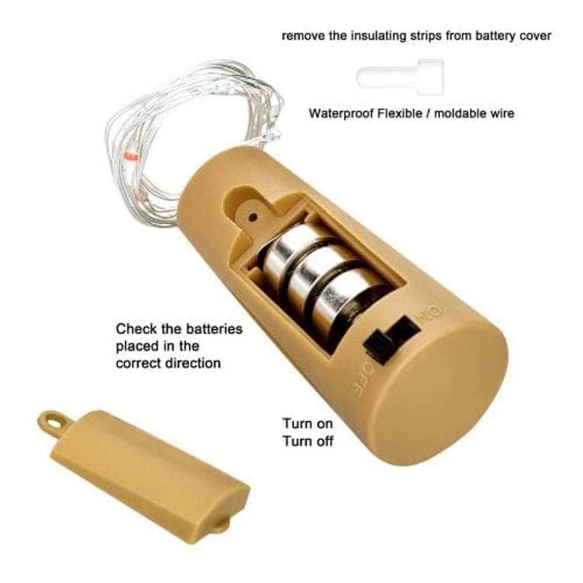 20 LED Warm White Cork Light Copper Wire String Lights - Image 3